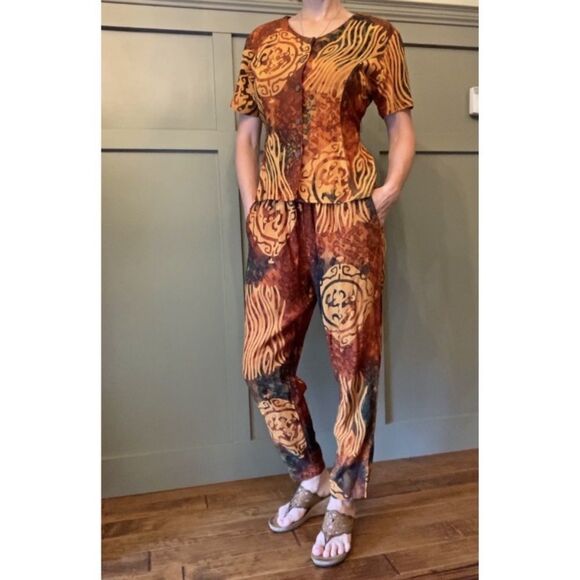 SILVER Moon Creations Maui, Hawaii Hawaiian Printed Shirt & Pants Set Size S/XS - Picture 1 of 16